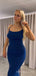 Simple Mermaid Spaghetti Straps Blue Long Evening Prom Dresses, Custom Prom Dress, MR8539