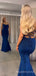 Simple Mermaid Spaghetti Straps Blue Long Evening Prom Dresses, Custom Prom Dress, MR8539