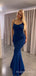 Simple Mermaid Spaghetti Straps Blue Long Evening Prom Dresses, Custom Prom Dress, MR8539