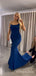 Simple Mermaid Spaghetti Straps Blue Long Evening Prom Dresses, Custom Prom Dress, MR8539