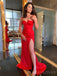 Spaghetti Straps Red Long Evening Prom Dresses, Custom Side Slit Prom Dress, MR8540