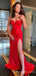 Spaghetti Straps Red Long Evening Prom Dresses, Custom Side Slit Prom Dress, MR8540