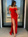 Red Satin Off Shoulder Side Slit Long Evening Prom Dresses, Custom Mermaid Prom Dress, MR8543