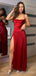 Simple Red Satin Spaghetti Straps Long Evening Prom Dresses, Custom High Slit Prom Dress, MR8546