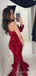Mermaid Red Sequins One Shoulder Long Evening Prom Dresses, Custom Side Slit Prom Dress, MR8547