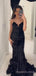 Mermaid Black Sequins Strapless Long Evening Prom Dresses, Custom Prom Dress, MR8548