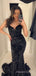 Mermaid Black Sequins Strapless Long Evening Prom Dresses, Custom Prom Dress, MR8548