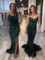 Simple Mermaid Dark Green Sequins Long Evening Prom Dresses, Custom Prom Dress, MR8550