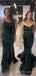 Simple Mermaid Dark Green Sequins Long Evening Prom Dresses, Custom Prom Dress, MR8550