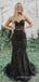 Mermaid Black Tulle Appliques Strapless Long Evening Prom Dresses, Custom Prom Dress, MR8556