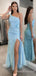 One Shoulder Mermaid Blue Tulle Appliques Long Evening Prom Dresses, Custom Prom Dress, MR8558