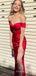 Simple Red Satin Mermaid Long Evening Prom Dresses, Custom Off Shoulder Prom Dress, MR8561