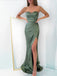 Simple Mermaid Strapless Long Evening Prom Dresses, Custom Side Slit Prom Dress, MR8565