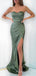 Simple Mermaid Strapless Long Evening Prom Dresses, Custom Side Slit Prom Dress, MR8565