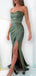 Simple Mermaid Strapless Long Evening Prom Dresses, Custom Side Slit Prom Dress, MR8565