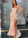 Spaghetti Straps Satin Mermaid Long Evening Prom Dresses, Custom Side Slit Prom Dress, MR8567