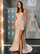 Spaghetti Straps Satin Mermaid Long Evening Prom Dresses, Custom Side Slit Prom Dress, MR8567