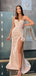 Spaghetti Straps Satin Mermaid Long Evening Prom Dresses, Custom Side Slit Prom Dress, MR8567