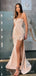 Spaghetti Straps Satin Mermaid Long Evening Prom Dresses, Custom Side Slit Prom Dress, MR8567
