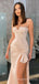 Spaghetti Straps Satin Mermaid Long Evening Prom Dresses, Custom Side Slit Prom Dress, MR8567