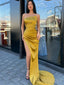 Simple Mermaid High Slit Satin Strapless Long Evening Prom Dresses, Custom Prom Dress, MR8569