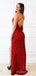 Simple Red Sequins Mermaid Spaghetti Straps Long Evening Prom Dresses, Custom Prom Dress, MR8572