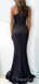 One Shoulder Black Satin Mermaid Long Evening Prom Dresses, Custom Prom Dress, MR8574