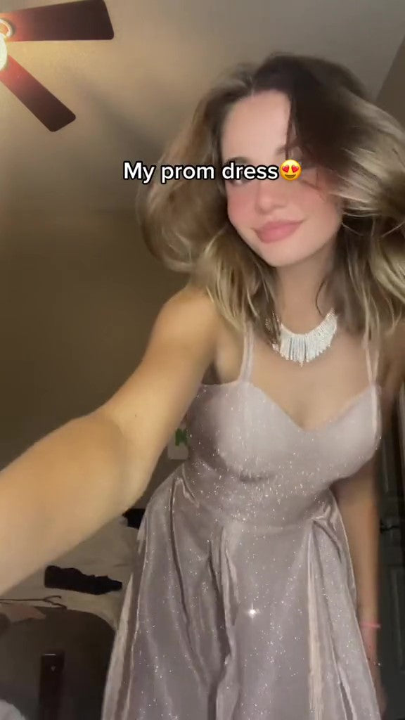 Simple A-line Spaghetti Straps Sparkly Satin Long Evening Prom Dresses, Custom Prom Dress, MR8577