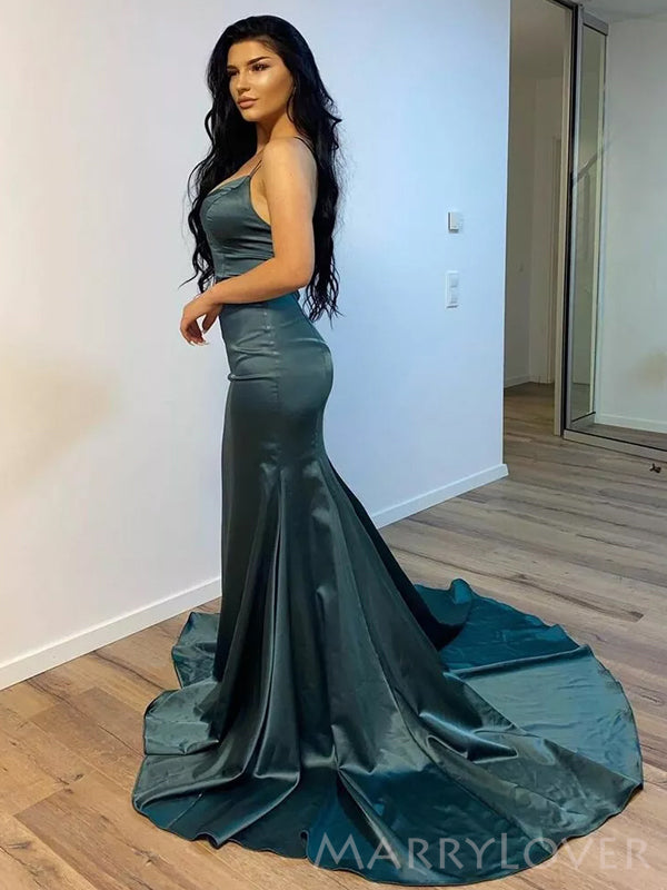 V-neck Spaghetti Straps Mermaid Long Evening Prom Dresses, Custom Prom Dress, MR8578