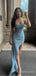 Blue Sheath Spaghetti Straps Mermaid Long Evening Prom Dresses, Custom Prom Dress, MR8580