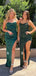 Dark Green Sheath Spaghetti Straps Mermaid Long Evening Prom Dresses, Custom Side Slit Prom Dress, MR8581