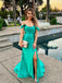 Off Shoulder Bateau Green Satin Long Evening Prom Dresses, Custom Mermaid Prom Dress, MR8586