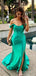 Off Shoulder Bateau Green Satin Long Evening Prom Dresses, Custom Mermaid Prom Dress, MR8586