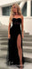 A-line Black Tulle Strapless Long Evening Prom Dresses, Custom Sweet Heart prom Dress, MR8591