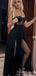 A-line Black Tulle Strapless Long Evening Prom Dresses, Custom Sweet Heart prom Dress, MR8591