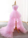 Pink Tulle A-line Strapless High Low Long Evening Prom Dresses, Custom prom Dress, MR8595