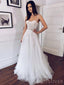 Spaghetti Straps A-line Tulle Appliques Long Wedding Dresses, Custom Wedding Dress, MR8596