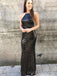 Simple Black Sequins Halter Mermaid Long Evening Prom Dresses, Custom prom Dress, MR8600