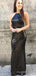 Simple Black Sequins Halter Mermaid Long Evening Prom Dresses, Custom prom Dress, MR8600
