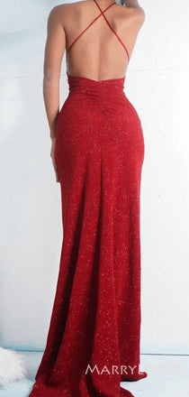 Simple Spaghetti Straps Lavender Sparkly Mermaid Long Evening Prom Dresses, Custom Prom Dress, MR8607