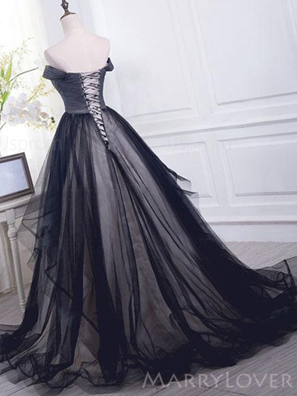 A-line Tulle Off Shoulder Long Evening Prom Dresses, Custom Ball Gown Prom Dress, MR8611