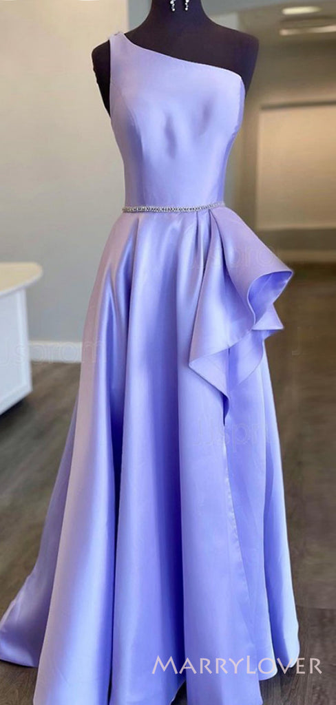 One Shoulder Satin Beaded Long Evening Prom Dresses, Custom A-line Prom Dress, MR8612