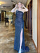 Simple One Shoulder Mermaid Navy Blue Sequins Long Evening Prom Dresses, Custom Prom Dress, MR8615