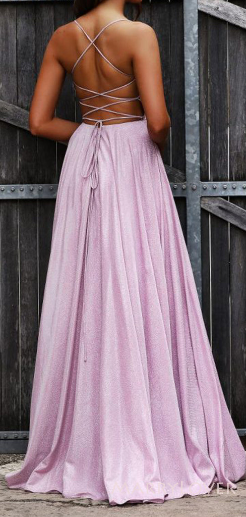 Deep V-neck Sparkly A-line Long Evening Prom Dresses, Custom Prom Dress, MR8618
