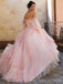 Off Shoulder Pink Tulle A-line Long Evening Prom Dresses, Custom Prom Dress, MR8623