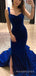 Mermaid Royal Blue Velvet Long Evening Prom Dresses, Custom Side Slit Prom Dress, MR8624
