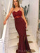 Mermaid Spaghetti Straps Long Evening Prom Dresses, Custom Side Slit Prom Dress, MR8628