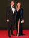 Long Sleeves Navy Blue Velvet Long Evening Prom Dresses, Custom High Slit Prom Dress, MR8629