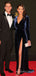 Long Sleeves Navy Blue Velvet Long Evening Prom Dresses, Custom High Slit Prom Dress, MR8629