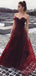 A-line Burgundy Organza Strapless Long Evening Prom Dresses, Custom Prom Dress, MR8634